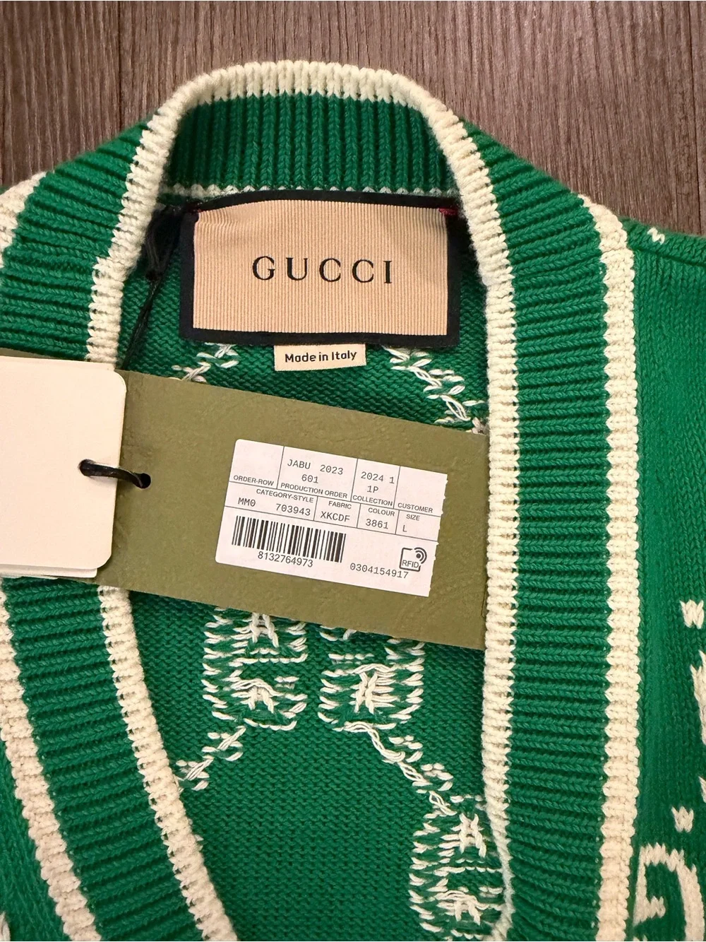 Gucci Green and White GG Logo Cotton Cardigan